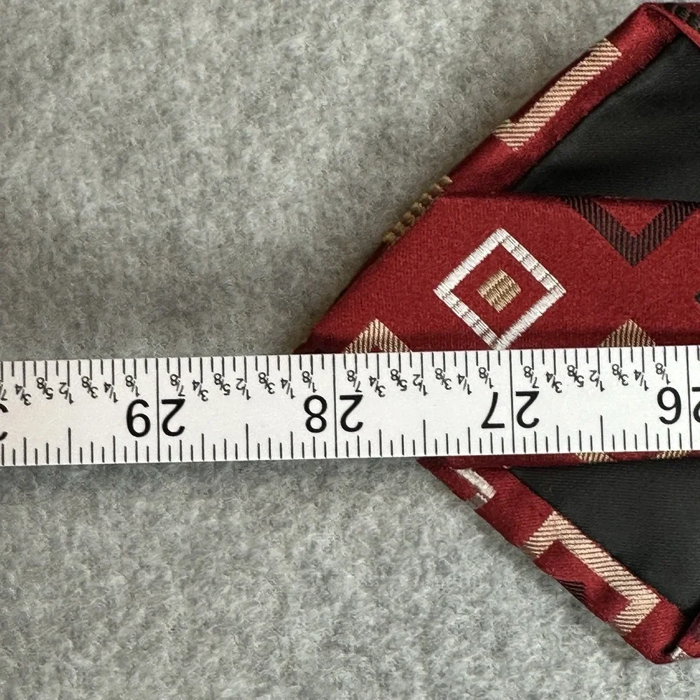 Geoffrey Beene Neck Tie Red Silk Geometric Diamond Pattern NWT